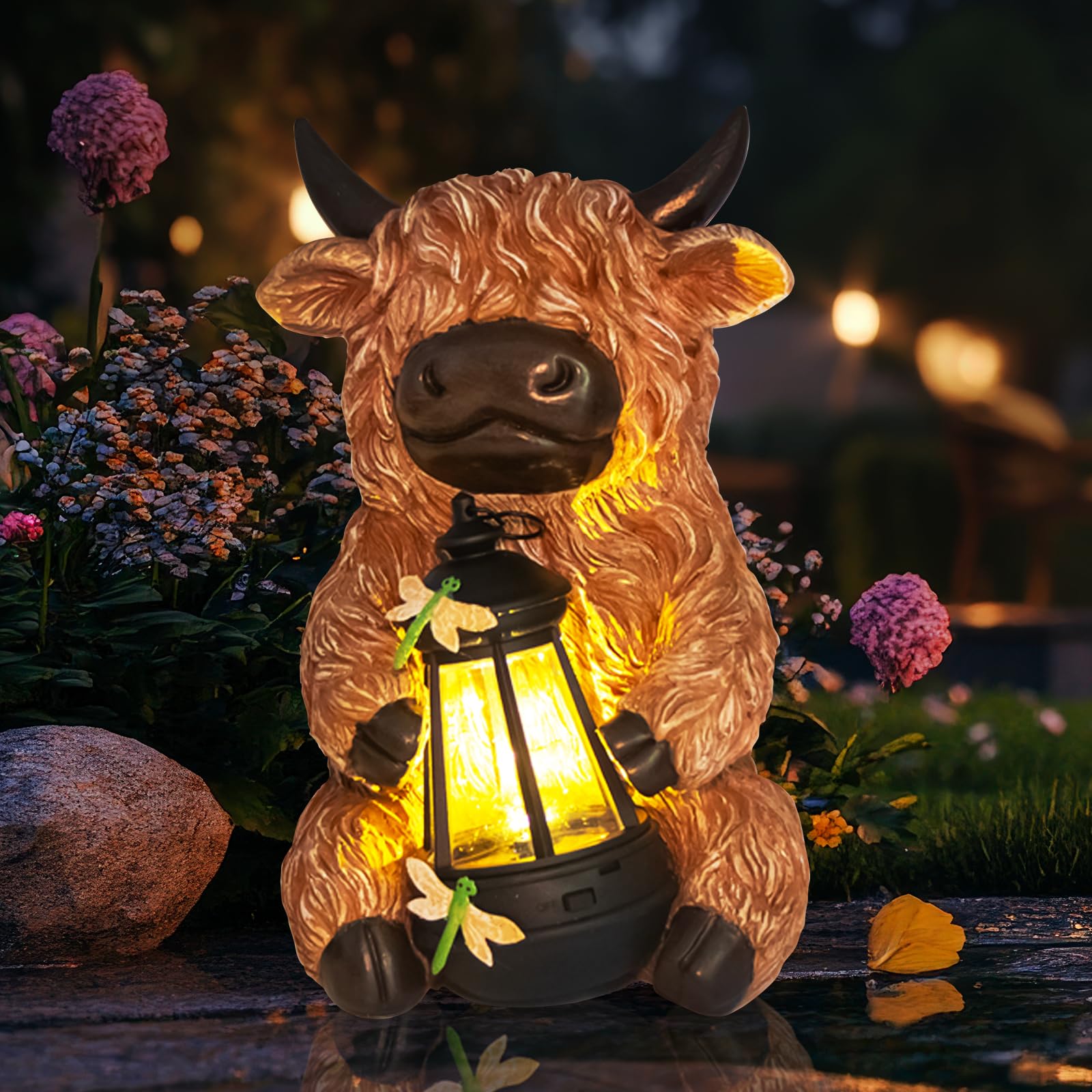 Waterproof Resin Gnome Statue with Solar Lantern, Outdoor Lawn Patio Decor Ornament