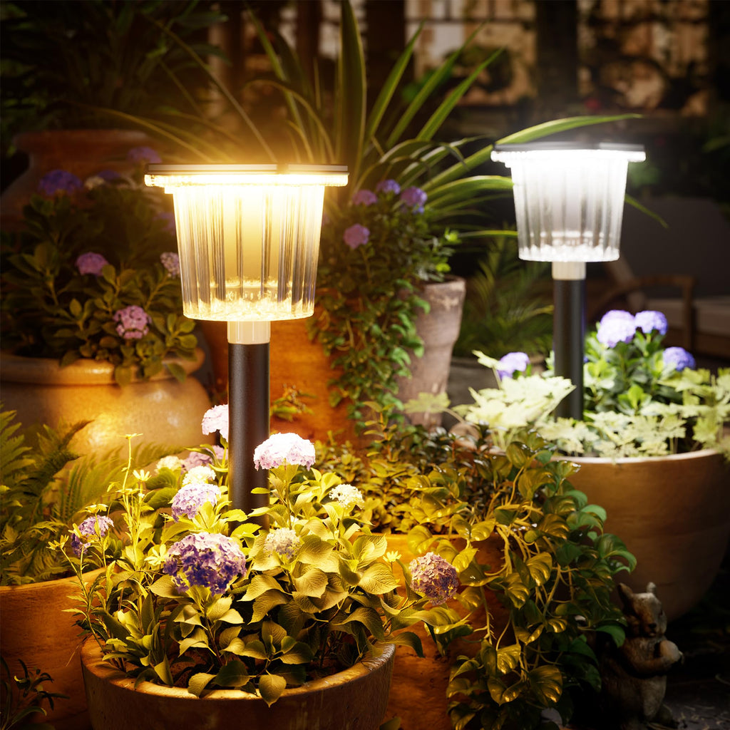12 Pack Adjustable Dual Color Solar Pathway Lights, IP65 Waterproof Auto On/Off Yard Lights