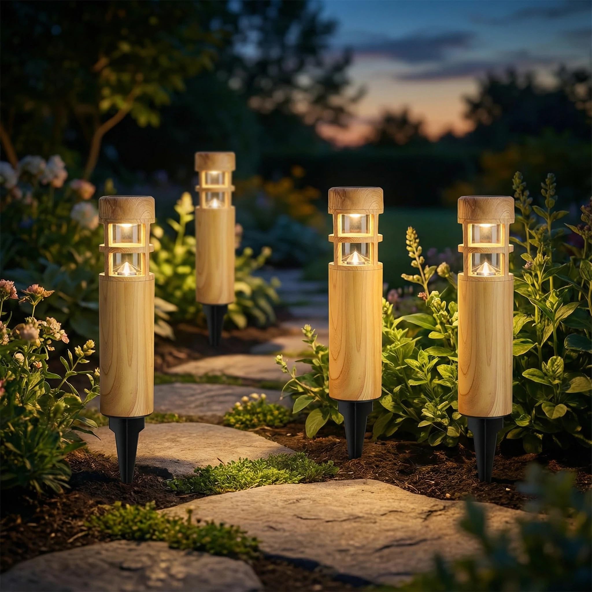 Solar Pathway Lights, 8 Pack LED Solar Lights Outdoor Waterproof, Wood-grain Color Style, Warm Yellow Light Auto On/Off, Solar Pathway Lights for Your Garden, Landscape, Path, Yard, Walkway Decor