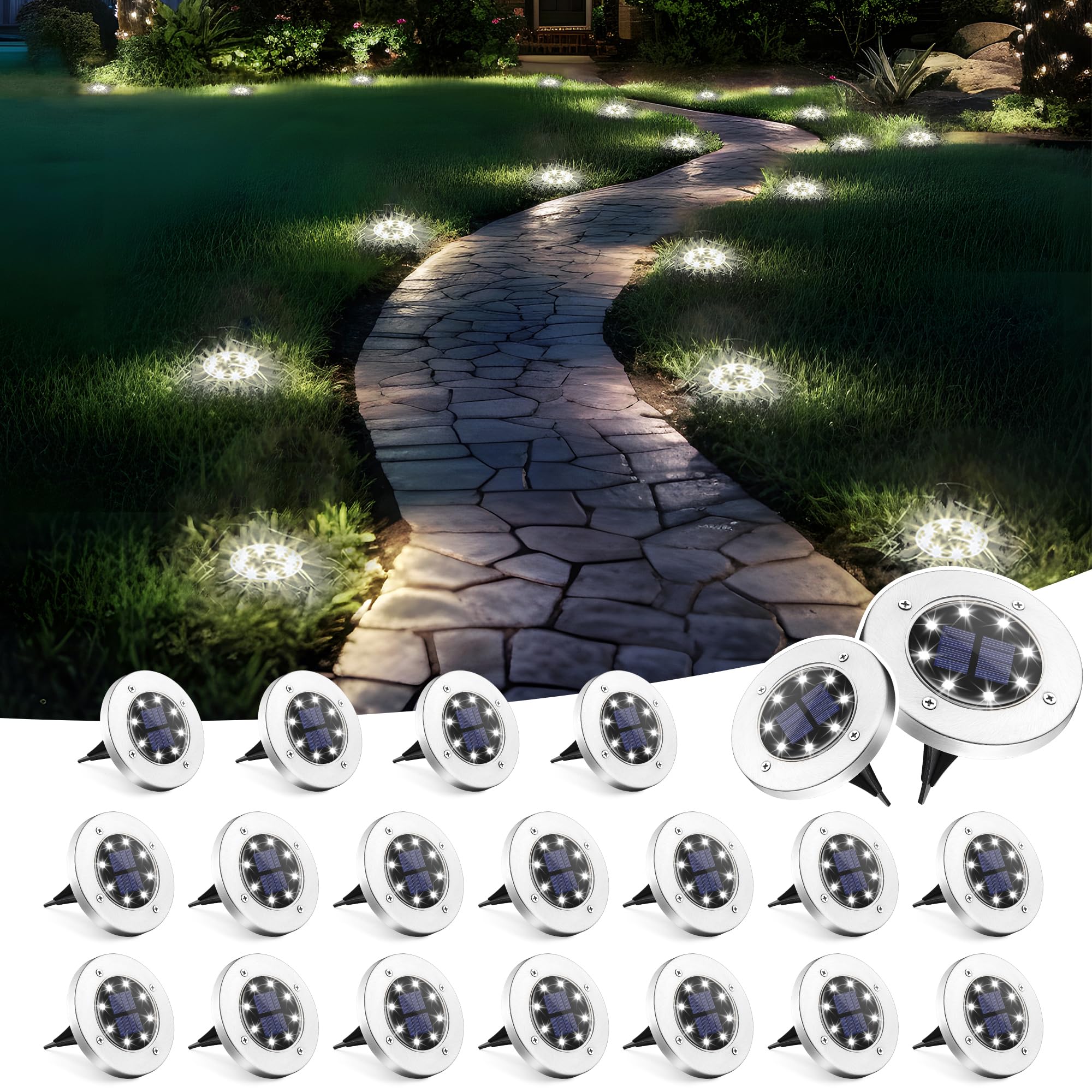 SOLPEX 20 Pack Solar Ground Lights Waterproof, Solar Powered Garden Lights, Landscape Lighting for Pathway Driveway Patio Backyard Walkway (Warm White)