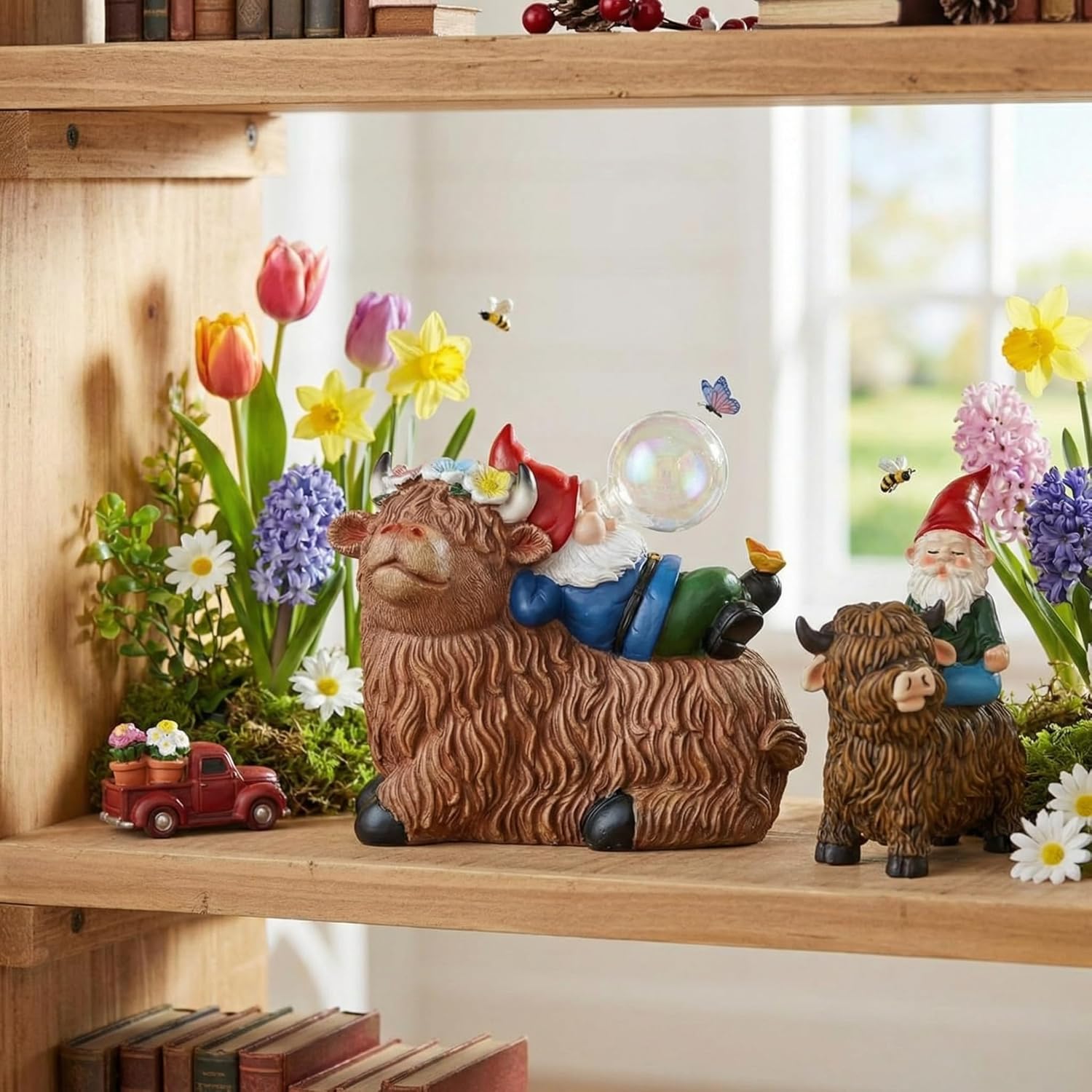 Sitting & Sleeping Highland Cow Gnomes, Waterproof Yard Patio Lawn Ornaments