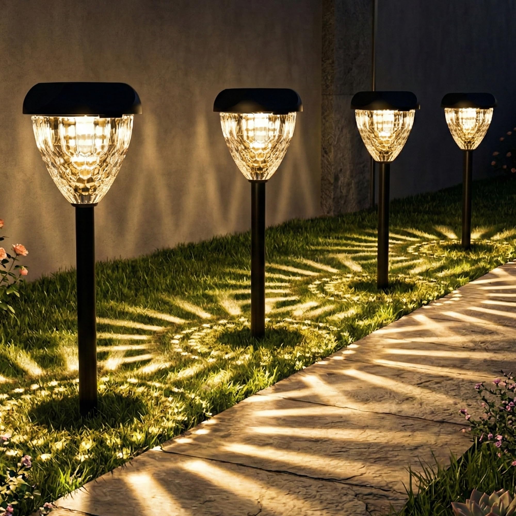 Ensenior Solar Pathway Lights Outdoor - 16-Pack, 6500K LED Landscape Garden Lights, IP65 Waterproof, Tool-Free Auto ON/Off for Garden Yard Patio Walkway Landscape, 14.17" Height