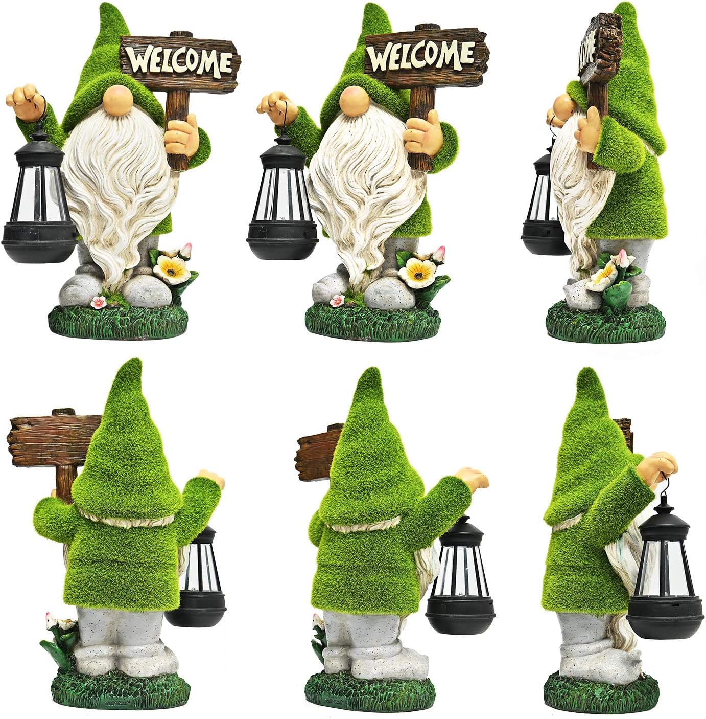 10.8" Solar LED Garden Gnome Statue with Welcome Sign, Outdoor Yard Lawn Decor