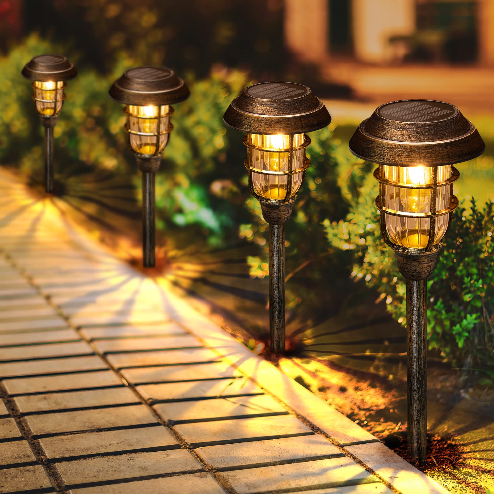 LETMY Solar Pathway Lights Outdoor, 8 Pack Bright Solar Lights Outdoor, IP65 Waterproof Auto On/Off Garden Lights Solar Powered Landscape Lighting for Yard Path Patio Walkway Driveway Pathway - Black