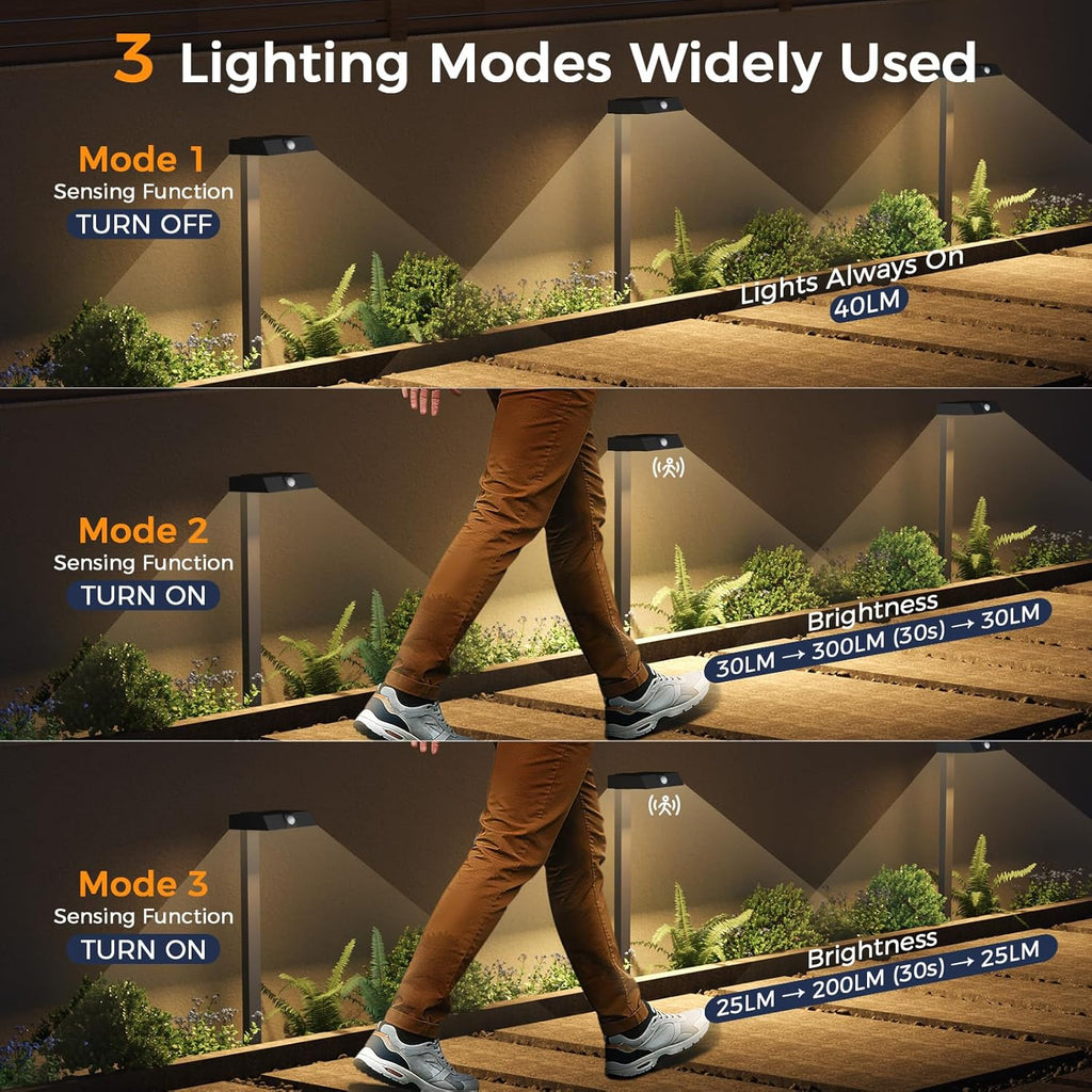 XMCOSY+ Solar Pathway Lights with Motion Sensor 6 Pack, 300LM Metal Solar Lights Outdoor Waterproof, 3 Modes Landscape Lighting for Garden, Backyard, Outside, Path (Warm/Cool White)