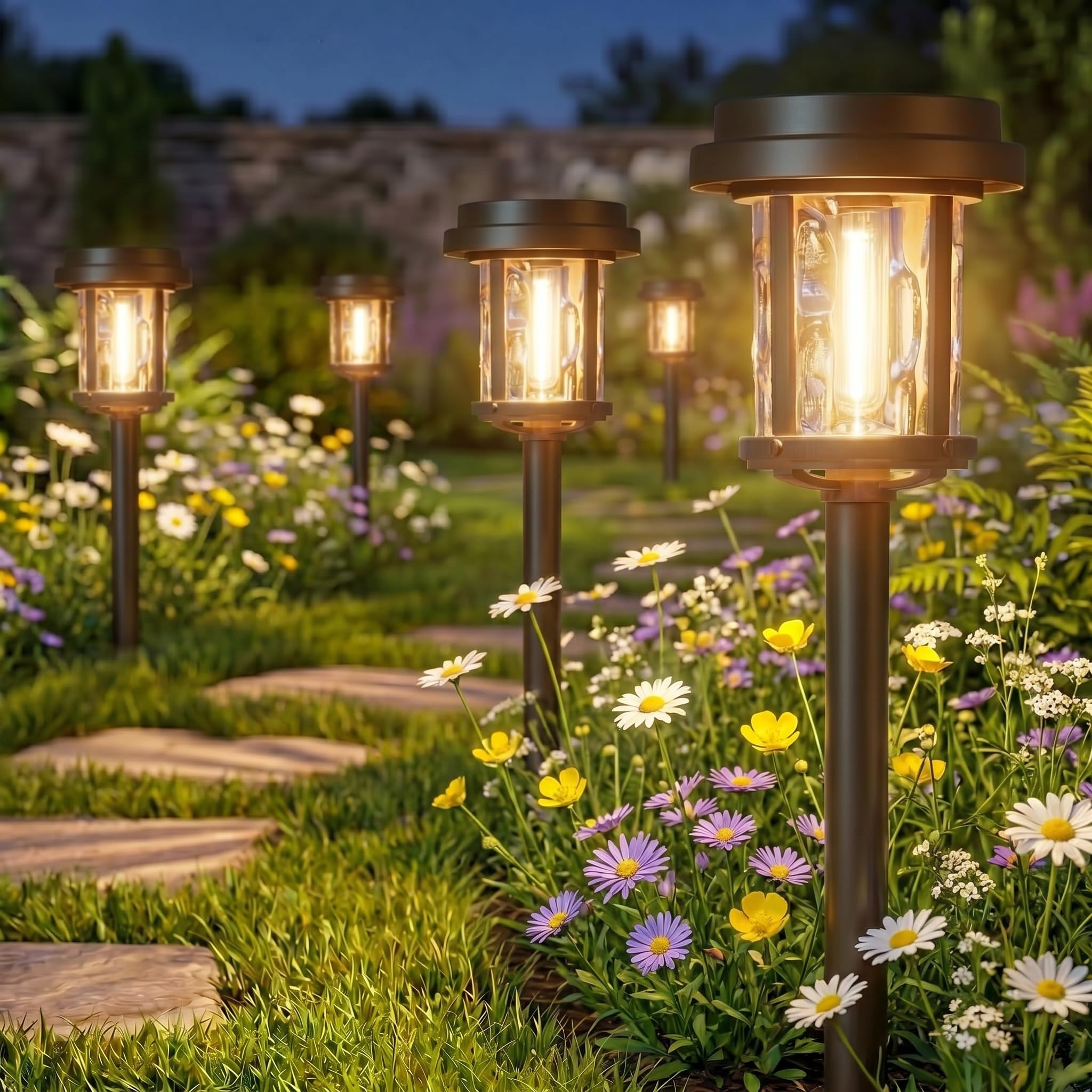 XMCOSY+ Solar Pathway Lights Outdoor, Garden Lights with Metal & Glass, 20 LM Warm Bright Light, Outside Solar Powered Lights for Yard Waterproof Landscape Lighting Walkway(Black & Grey)