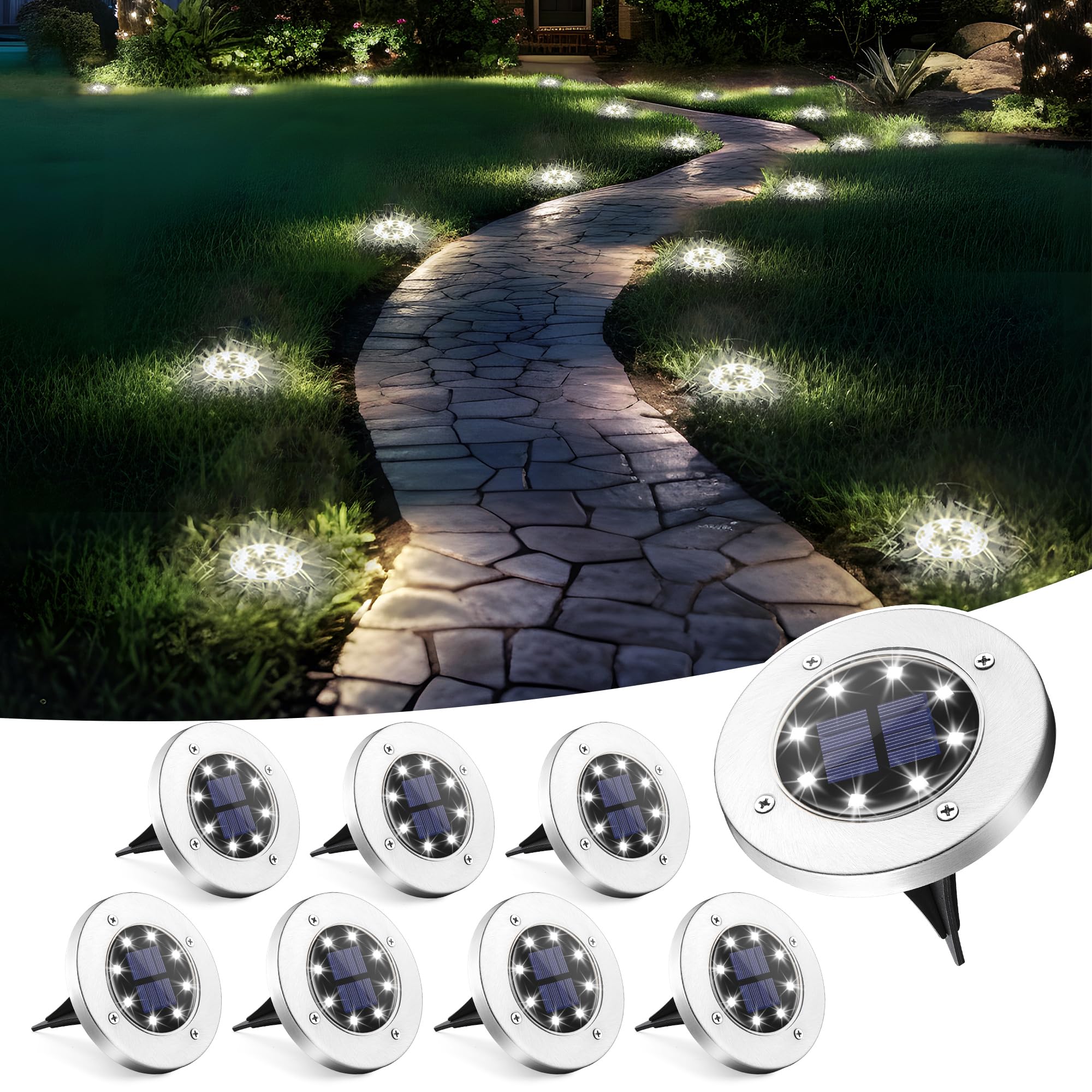 SOLPEX 20 Pack Solar Ground Lights Waterproof, Solar Powered Garden Lights, Landscape Lighting for Pathway Driveway Patio Backyard Walkway (Warm White)