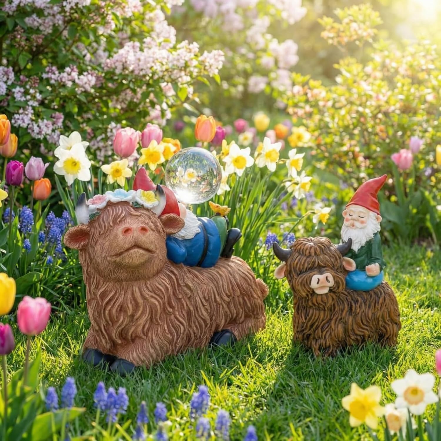 Sitting & Sleeping Highland Cow Gnomes, Waterproof Yard Patio Lawn Ornaments