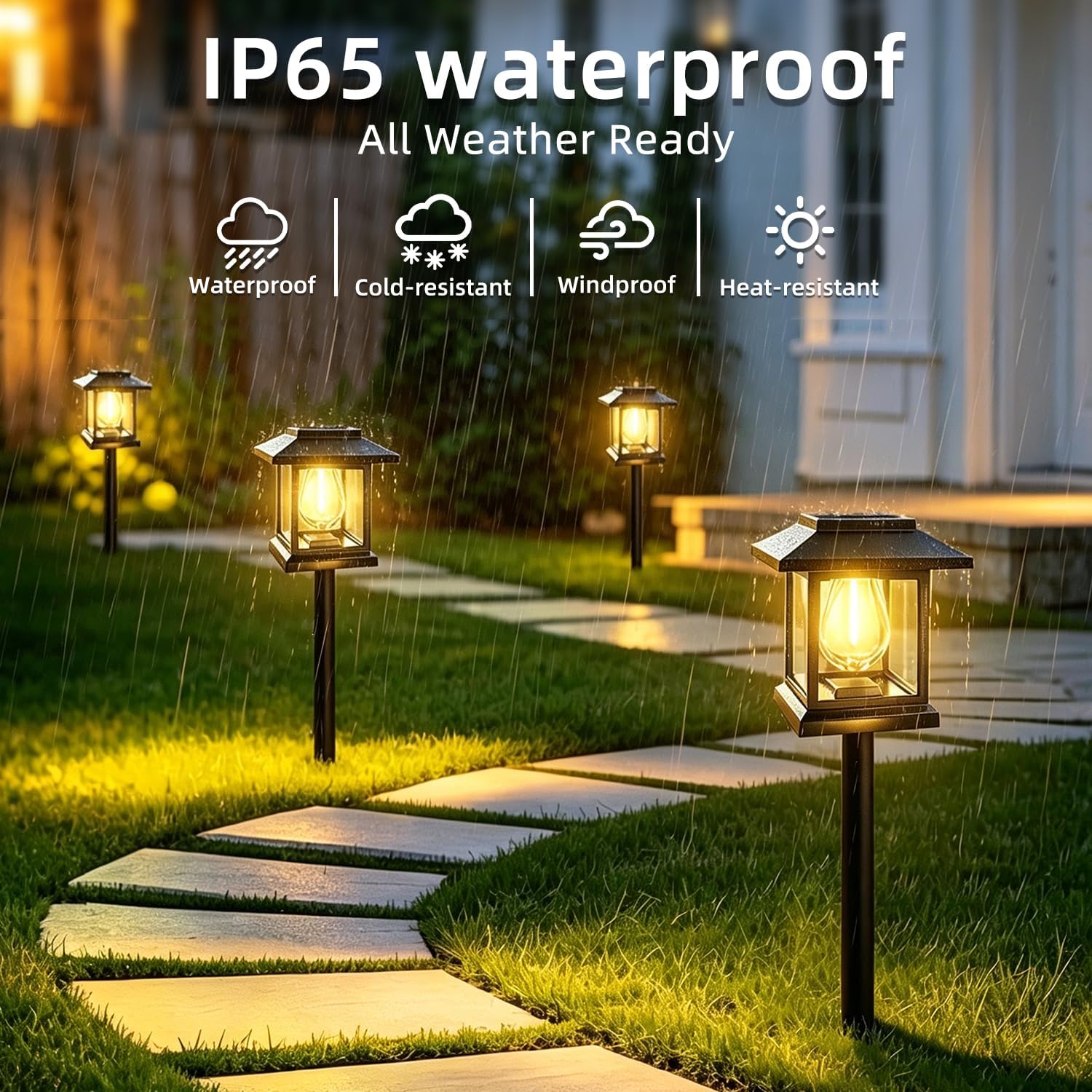 14-Pack Solar Pathway Lights - High-Efficiency Polycrystalline Panels for All-Night Glow - IP65 Waterproof Outdoor Landscape Lighting for Garden, Walkway & Driveway Security (Black)