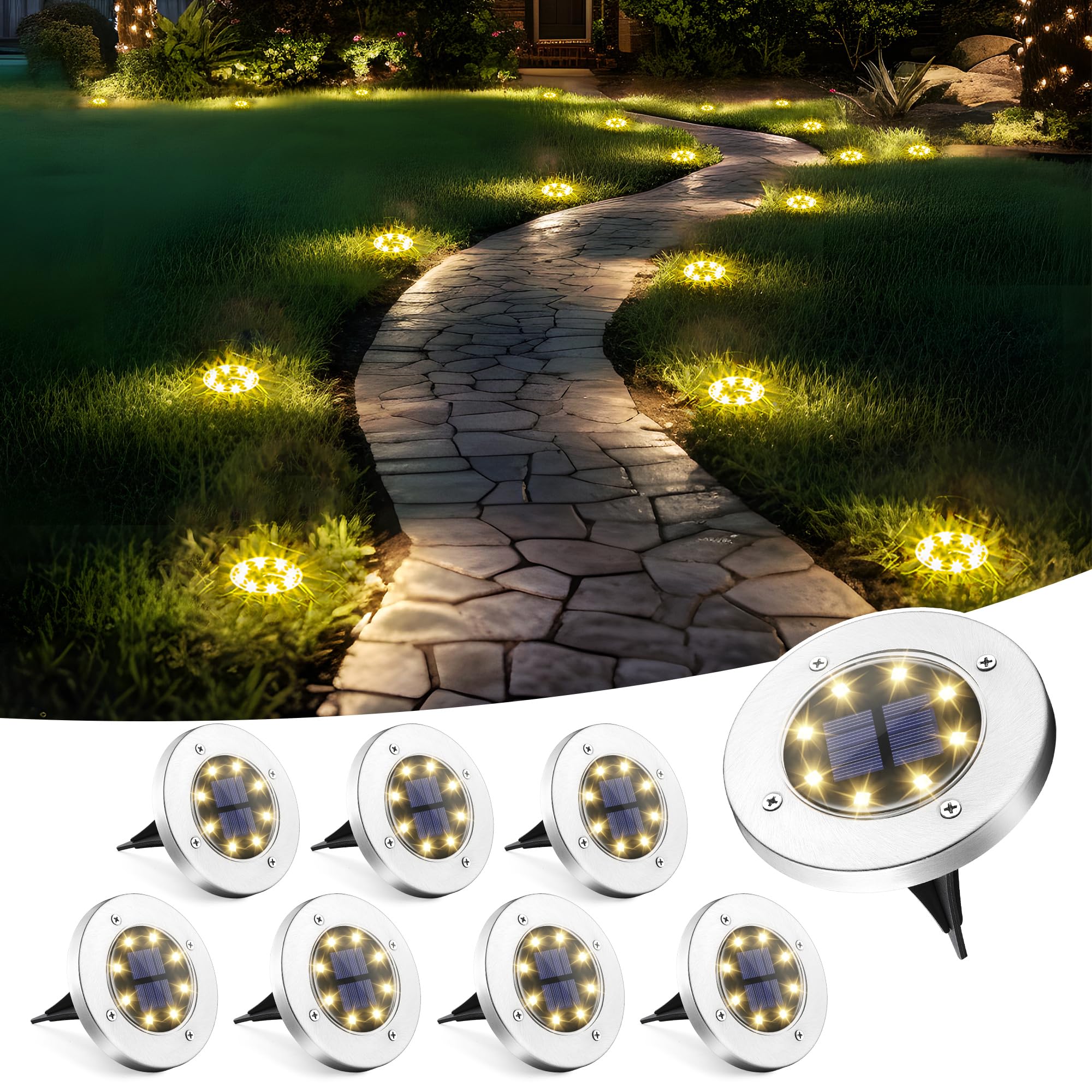 SOLPEX 20 Pack Solar Ground Lights Waterproof, Solar Powered Garden Lights, Landscape Lighting for Pathway Driveway Patio Backyard Walkway (Warm White)