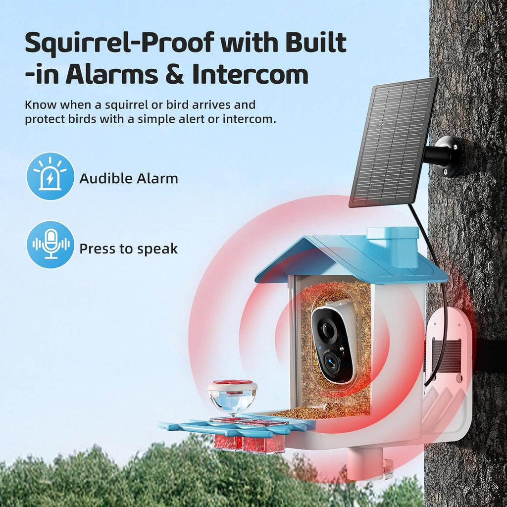 Bird Feeder with Camera 2K HD AI Smart Identify BirdSpecies Solar Panel Outdoors Birdhouse with Cam, Instant Arrival Alerts, Capture BirdVideo, Gifts for Mom Dad