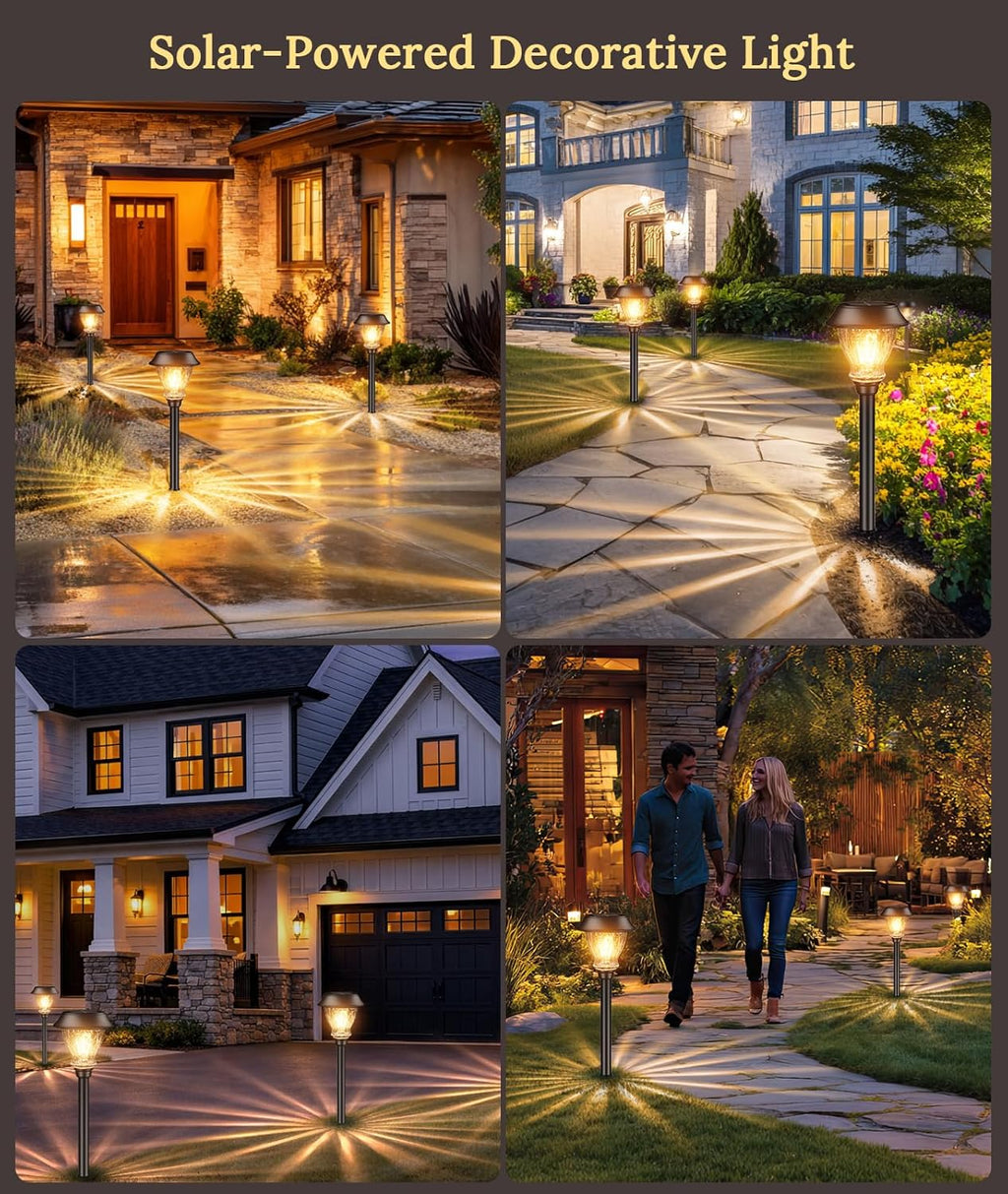 XMCOSY+ Solar Pathway Lights Outdoor, 6 Pack Decorative Crackled Glass Garden Lights, Soft Warm White Glow, Auto On/Off LED Waterproof Landscape Lighting for Yard Walkway Patio