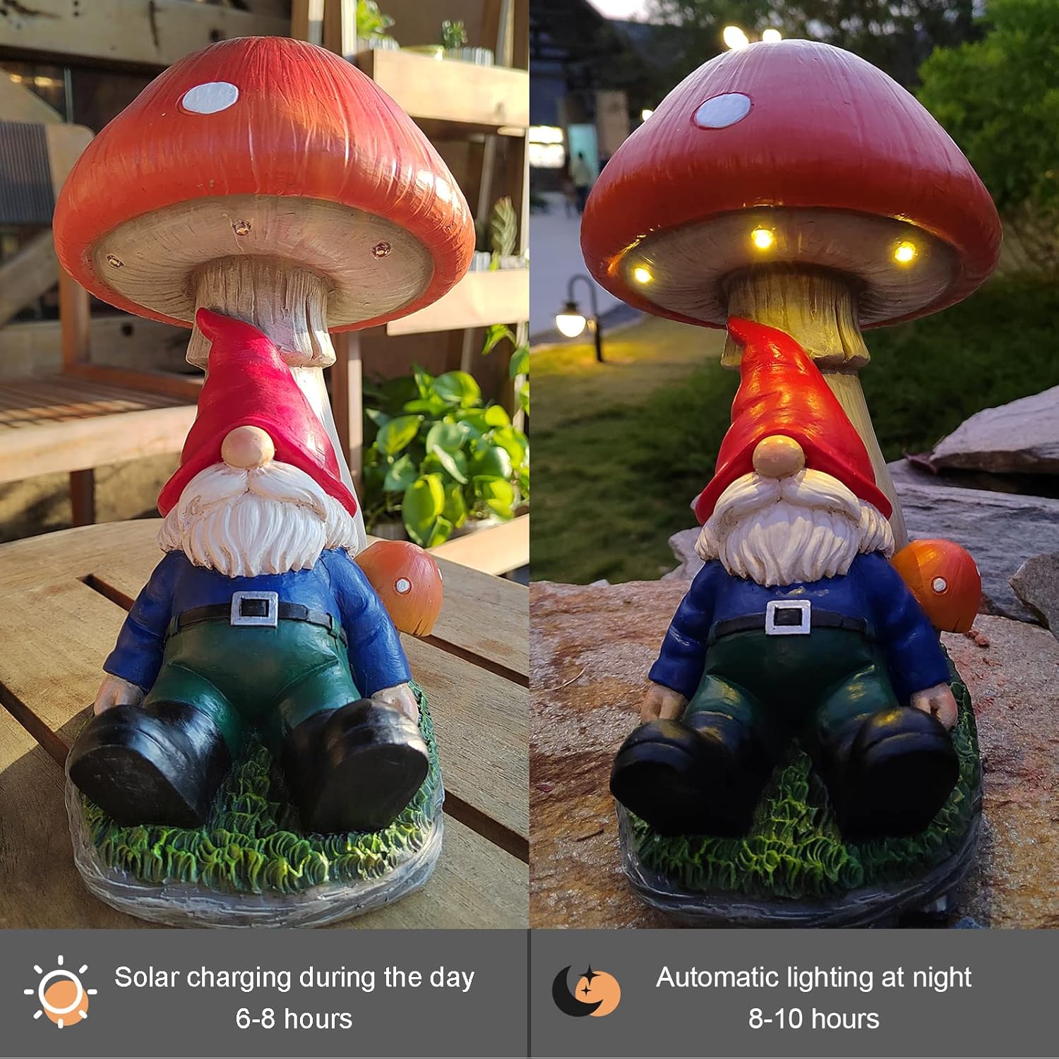Garden Gnomes Outdoor Decor with Solar Sensor Lamp - Suitable for Garden, Lawn, Porch, Balcony, Christmas, Thanksgiving