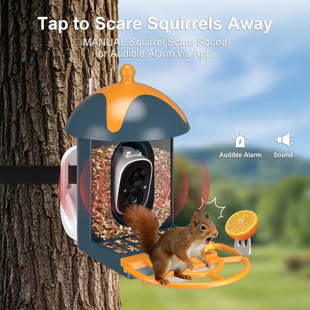Smart Bird Feeder with Camera Outdoor Birdhouse: AI Identifies 11000+ Species, 2K HD with Arrival Alerts, Attracts Hummingbirds, Dual Squirrel-Proof, Solar Powered, Gifts for Bird Lovers Mom Dad(Blue)