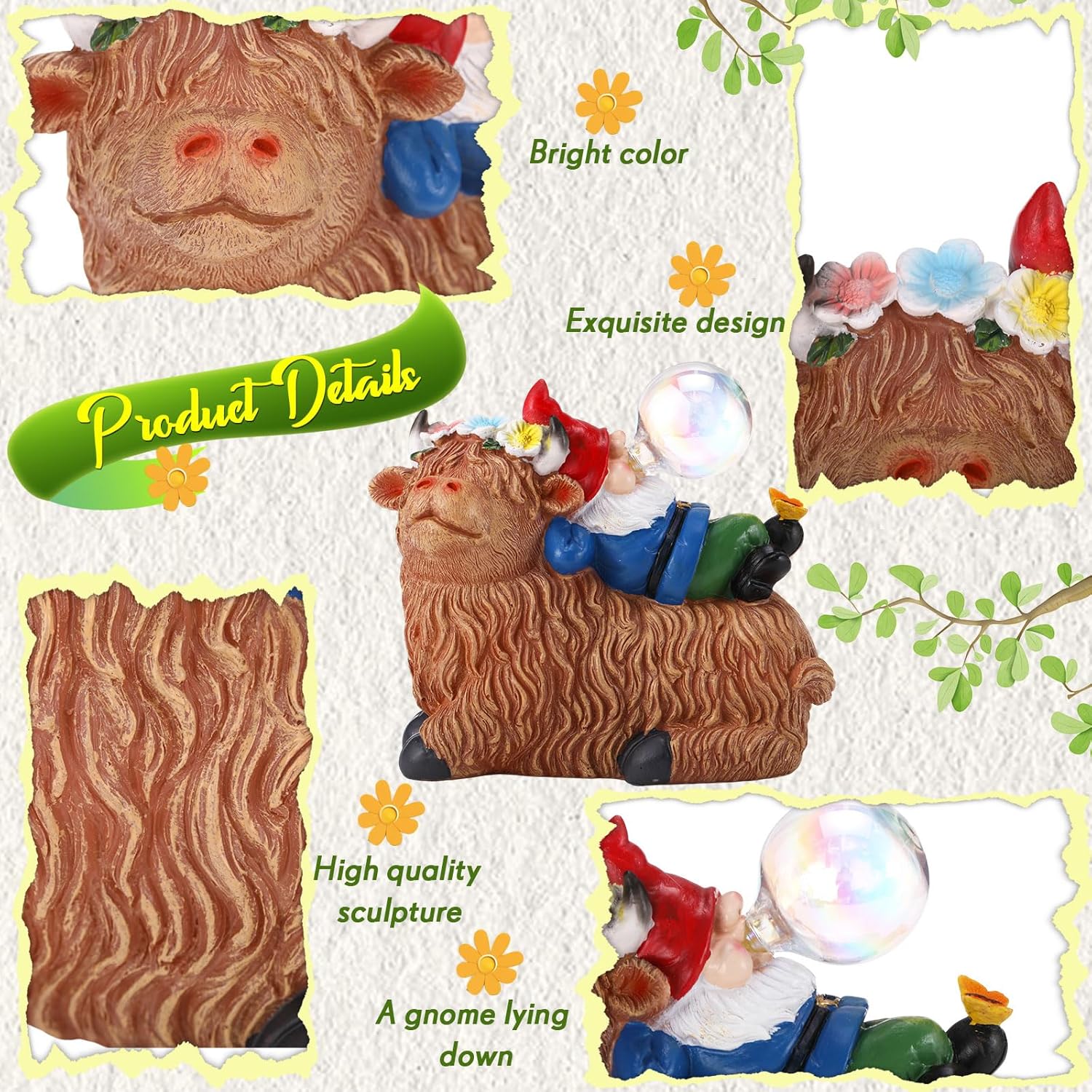 Sitting & Sleeping Highland Cow Gnomes, Waterproof Yard Patio Lawn Ornaments