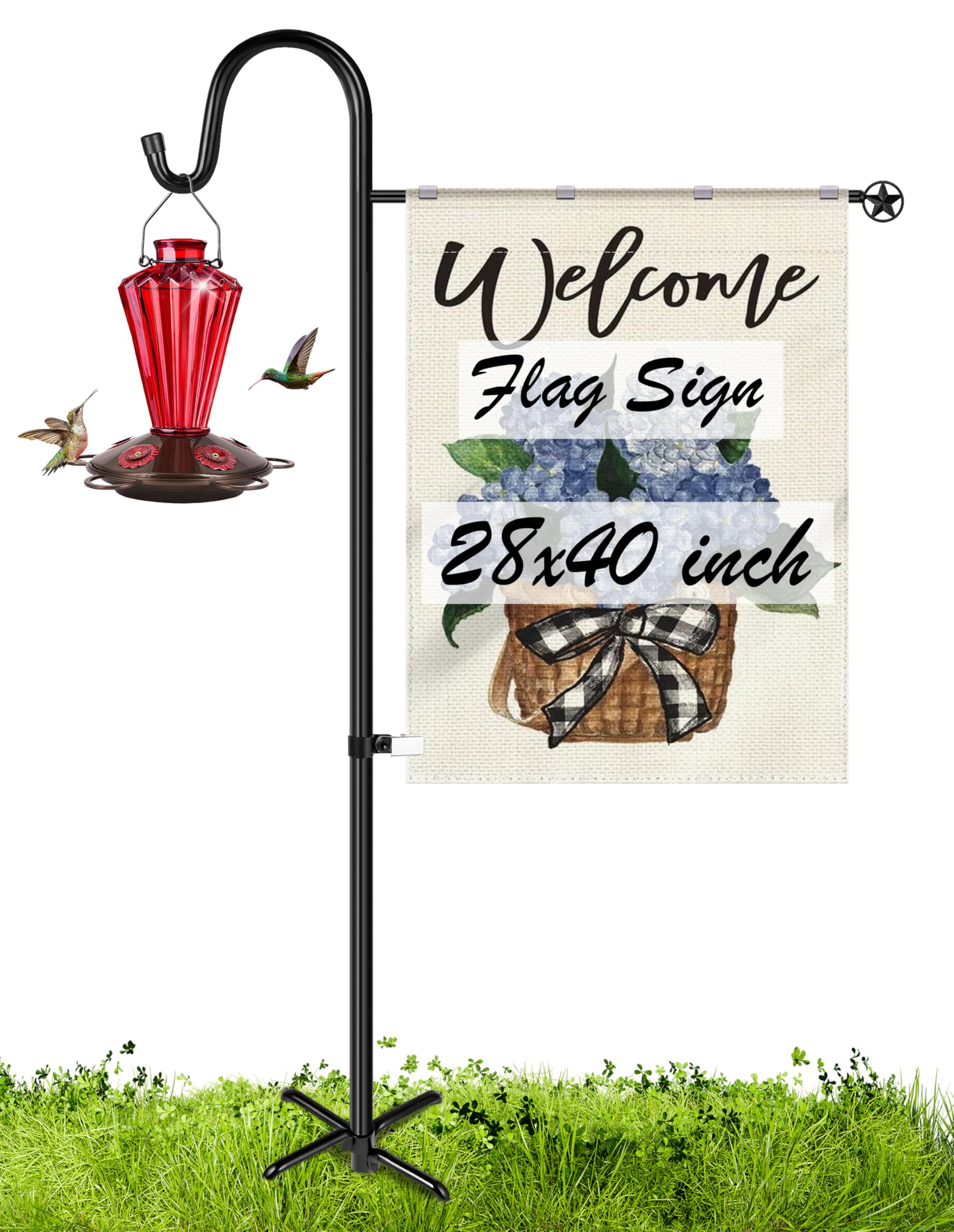 XDW-GIFTS Garden Flag Stand, Sturdy 2-Pack Flag Pole Holder with Shepherd Hook for Yard Decorations Outdoor Garden Flag Holder for 28''x40'' Flags 60 in Heavy Duty Yard Flag Post Stake (Without Flag)