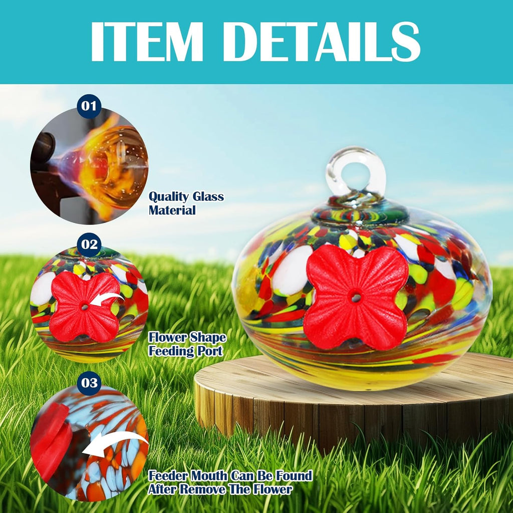 Glass Hummingbird Feeder for Outdoors 6 PCS Small Hand Blown Glass Bird Feeding Balls Hanging Wild Bird Feeders 5OZ x 6PCS Backyard Garden Decorations with Brush Injector