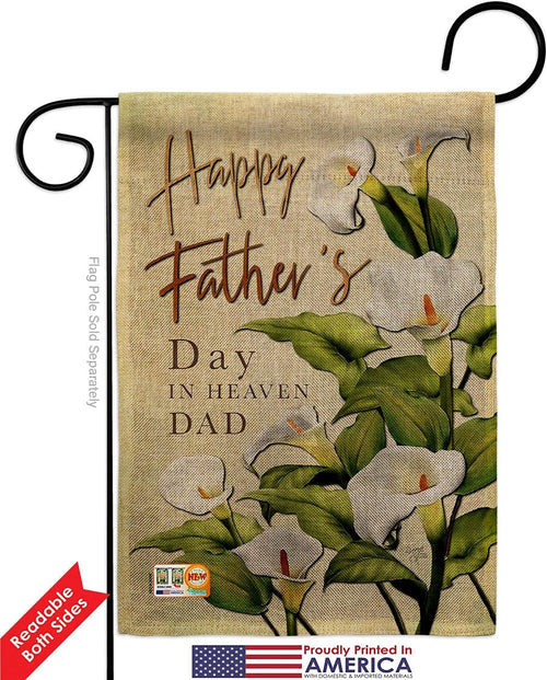 Breeze Decor Father's Day in Heaven Burlap Garden Flag-2pcs Pack Family Dad Daddy Papa Grandpa Best Parent Sibling Relatives Grandparent House Banner Small Yard Gift Double-Sided, Made in USA