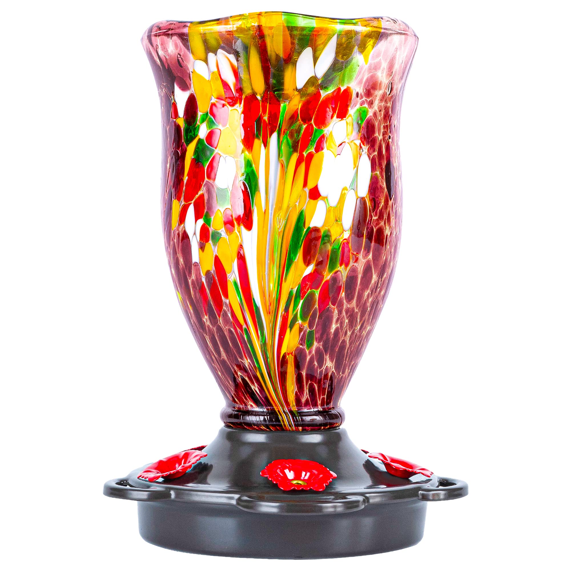 LUJII Hummingbird Feeders for Outdoors with Ant Guard, Blown Glass Hummingbird Feeder for Outside Hanging, 25 fl.oz, Never Leak, Unfading & Anti-Rust, Flower Vase, Garden Backyard Patio Decor, Blue