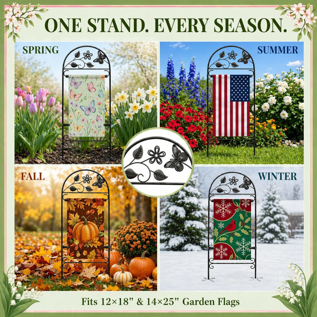 Heavy Duty 8-Prong Flag Holder Stand, Windproof Yard Flag Pole with Velcro Clips