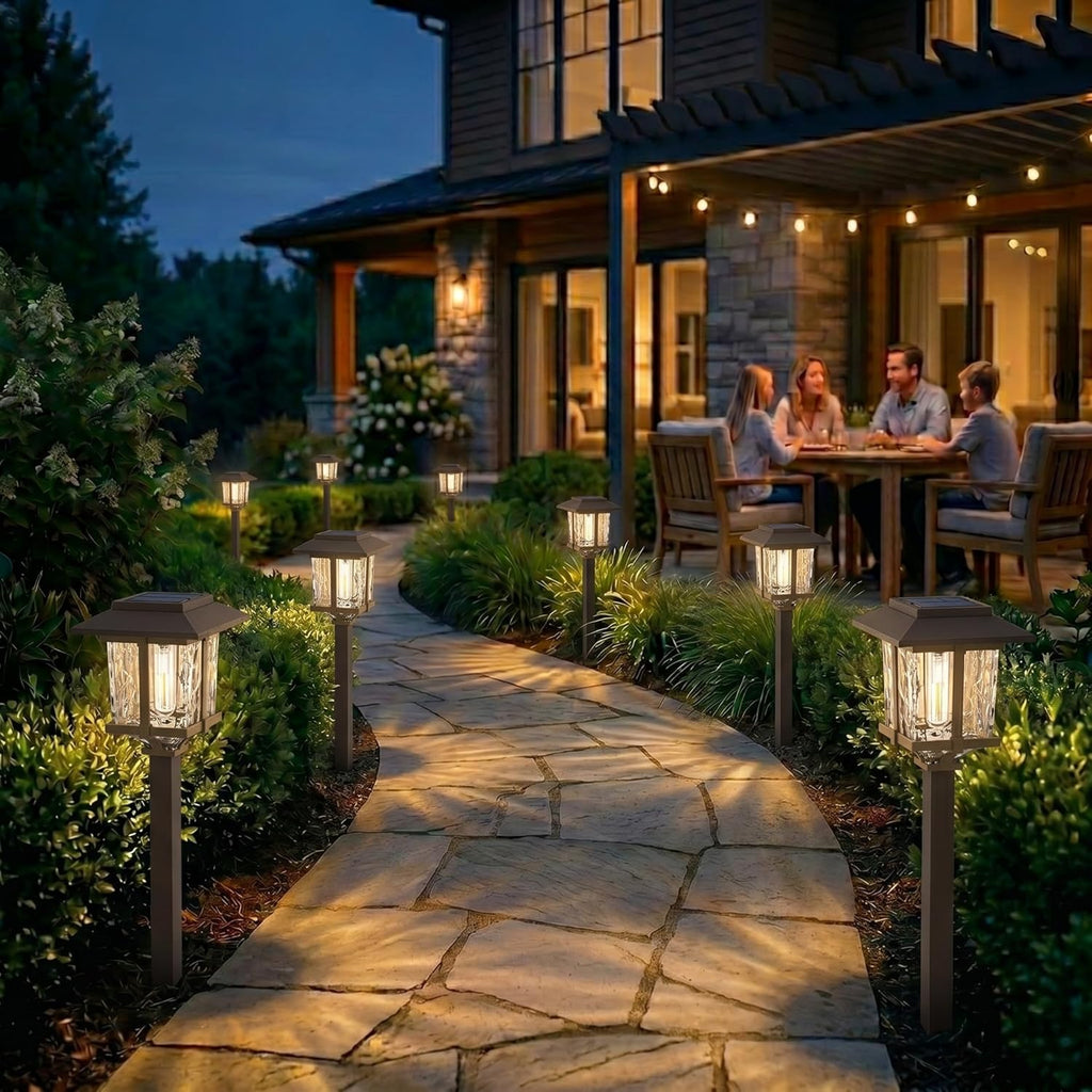 XMCOSY+ Solar Outdoor Lights Waterproof IP65, Solar-Powered Garden/Yard/Pathway Lights with Warm White 2-Tone Bronze-Wood Stainless Steel Design for Landscape Driveway Walkway Decorative