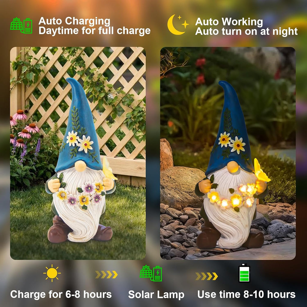 Waterproof Resin Gnome Statue with Solar Lantern, Outdoor Lawn Patio Decor Ornament