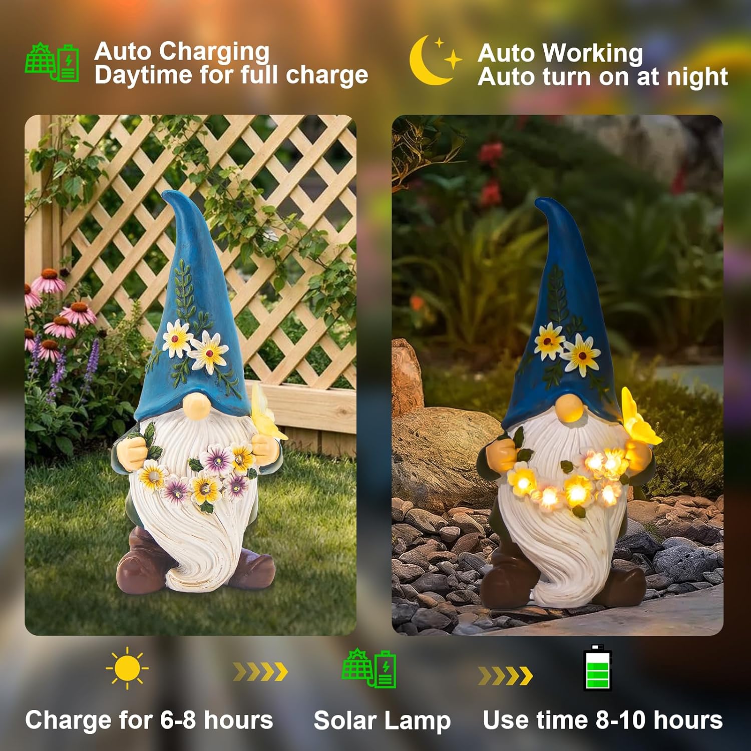 Waterproof Resin Gnome Statue with Solar Lantern, Outdoor Lawn Patio Decor Ornament