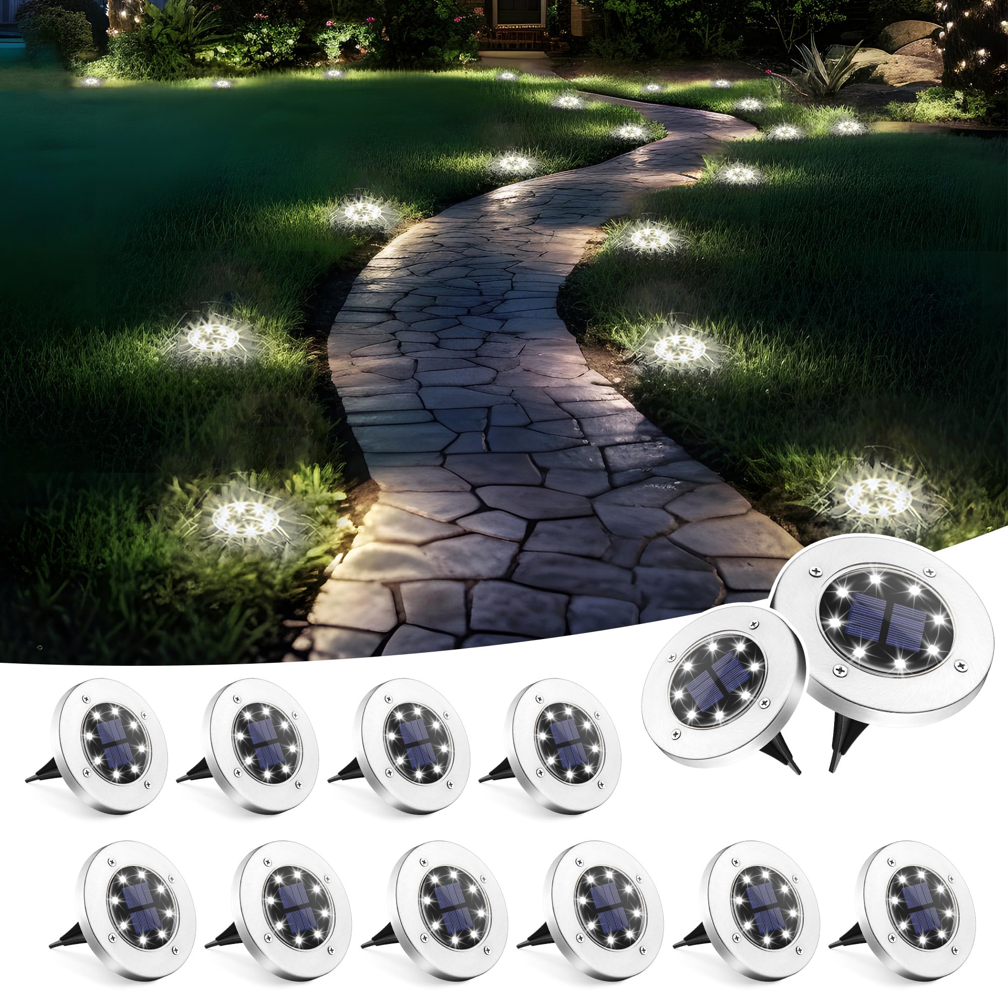 SOLPEX 20 Pack Solar Ground Lights Waterproof, Solar Powered Garden Lights, Landscape Lighting for Pathway Driveway Patio Backyard Walkway (Warm White)