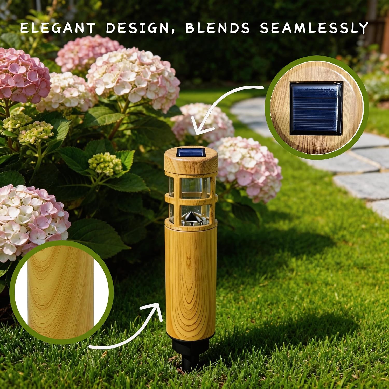 Solar Pathway Lights, 8 Pack LED Solar Lights Outdoor Waterproof, Wood-grain Color Style, Warm Yellow Light Auto On/Off, Solar Pathway Lights for Your Garden, Landscape, Path, Yard, Walkway Decor