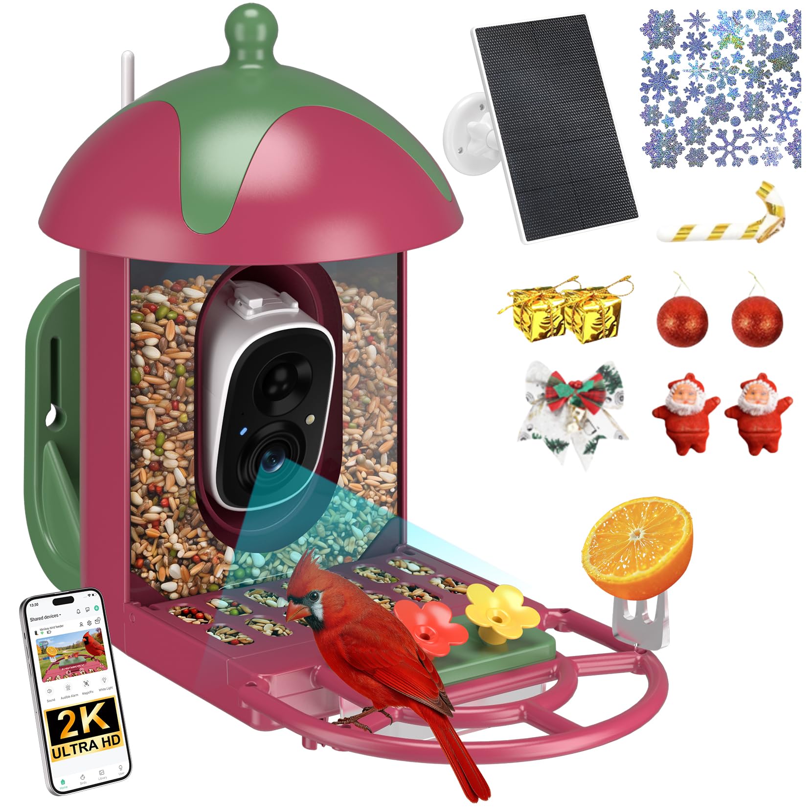 Smart Bird Feeder with Camera Outdoor Birdhouse: AI Identifies 11000+ Species, 2K HD with Arrival Alerts, Attracts Hummingbirds, Dual Squirrel-Proof, Solar Powered, Gifts for Bird Lovers Mom Dad(Blue)