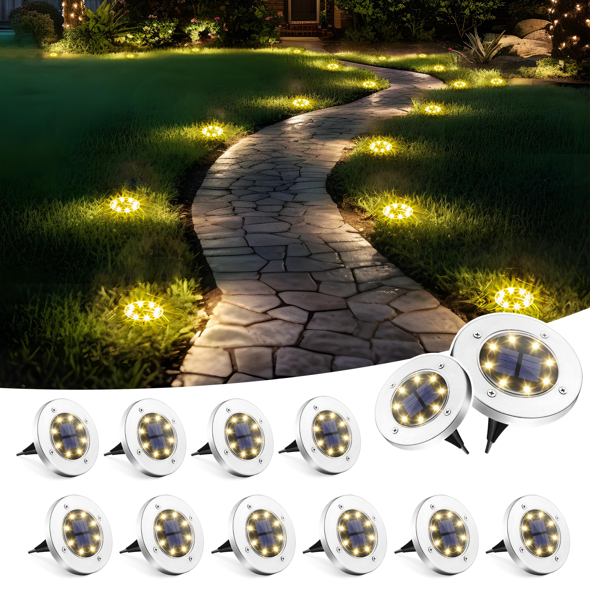 SOLPEX 20 Pack Solar Ground Lights Waterproof, Solar Powered Garden Lights, Landscape Lighting for Pathway Driveway Patio Backyard Walkway (Warm White)