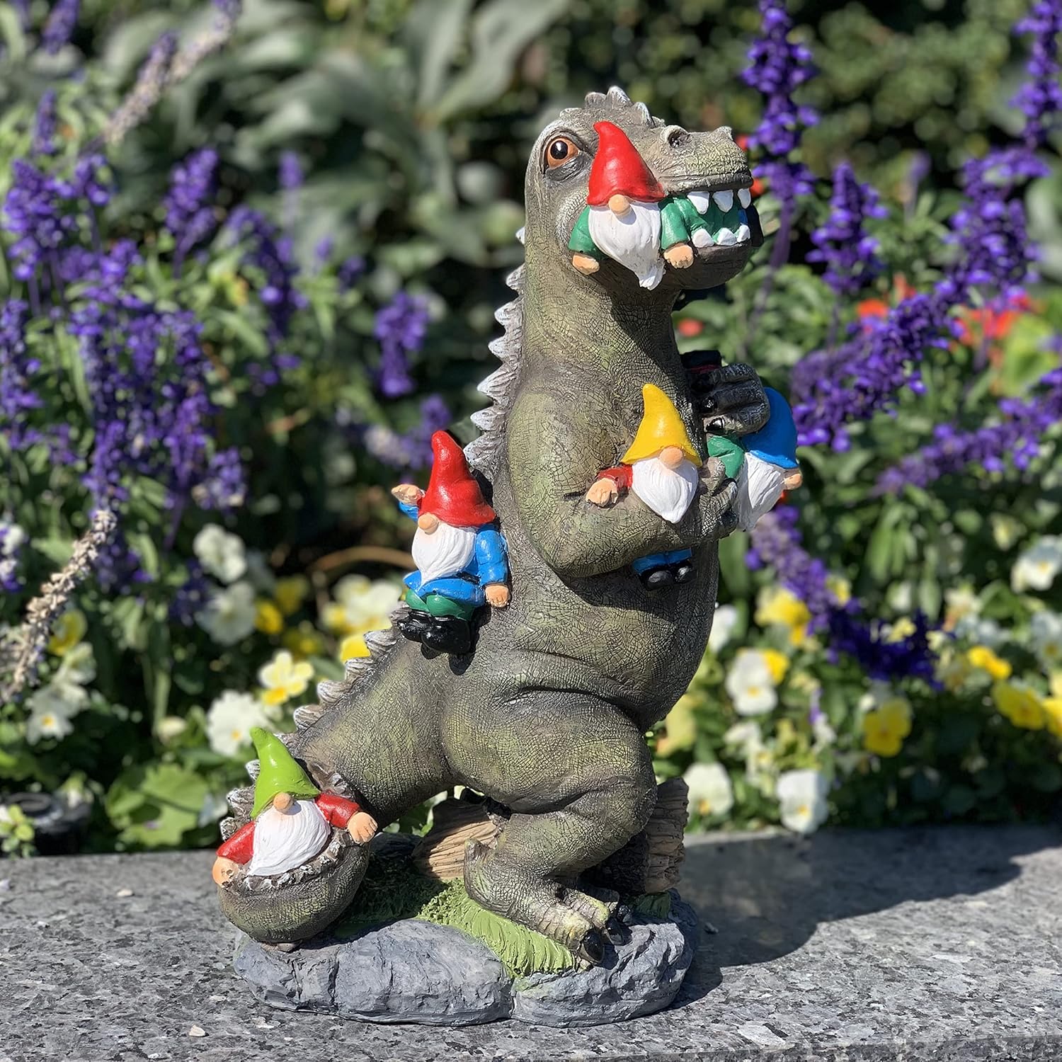 Malister 14 Inch Dinosaur Gnomes Garden Statues for Fall Winter Garden Decor, Gnomes Statues Outdoor Decor, Outdoor Statues for Patio, Lawn, Yard Decorations Outdoor, Dino Housewarming Garden Gifts