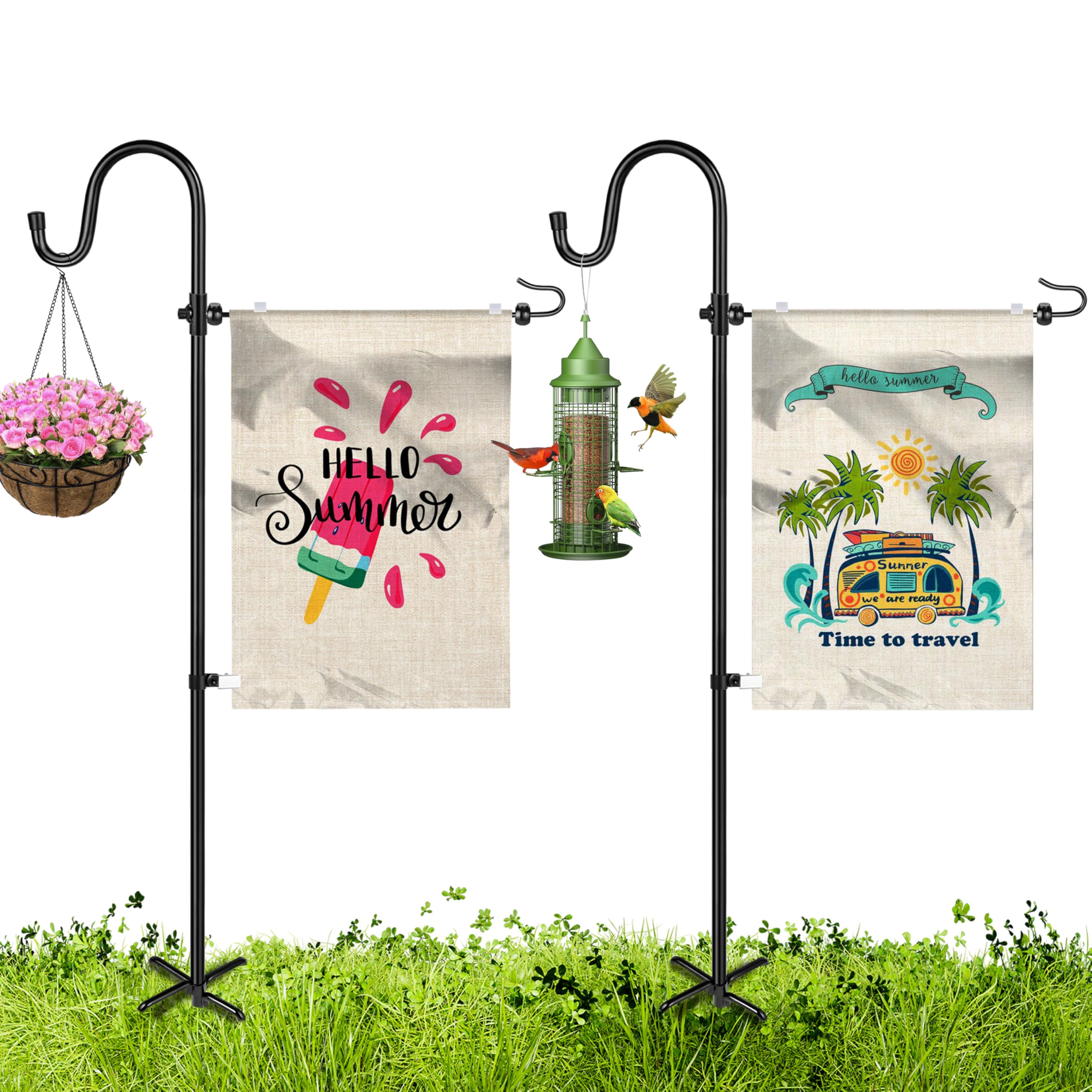 XDW-GIFTS Garden Flag Stand, Sturdy 2-Pack Flag Pole Holder with Shepherd Hook for Yard Decorations Outdoor Garden Flag Holder for 28''x40'' Flags 60 in Heavy Duty Yard Flag Post Stake (Without Flag)