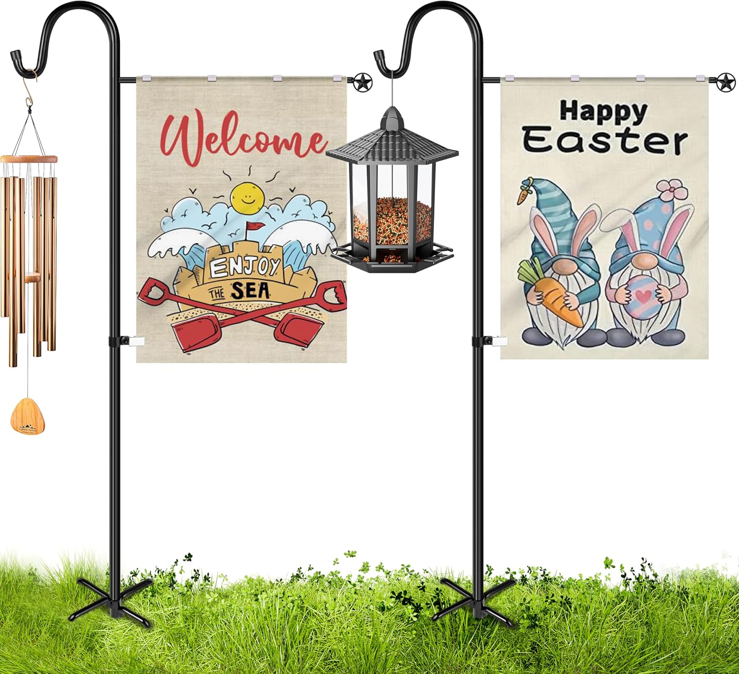 XDW-GIFTS Garden Flag Stand, Sturdy 2-Pack Flag Pole Holder with Shepherd Hook for Yard Decorations Outdoor Garden Flag Holder for 28''x40'' Flags 60 in Heavy Duty Yard Flag Post Stake (Without Flag)