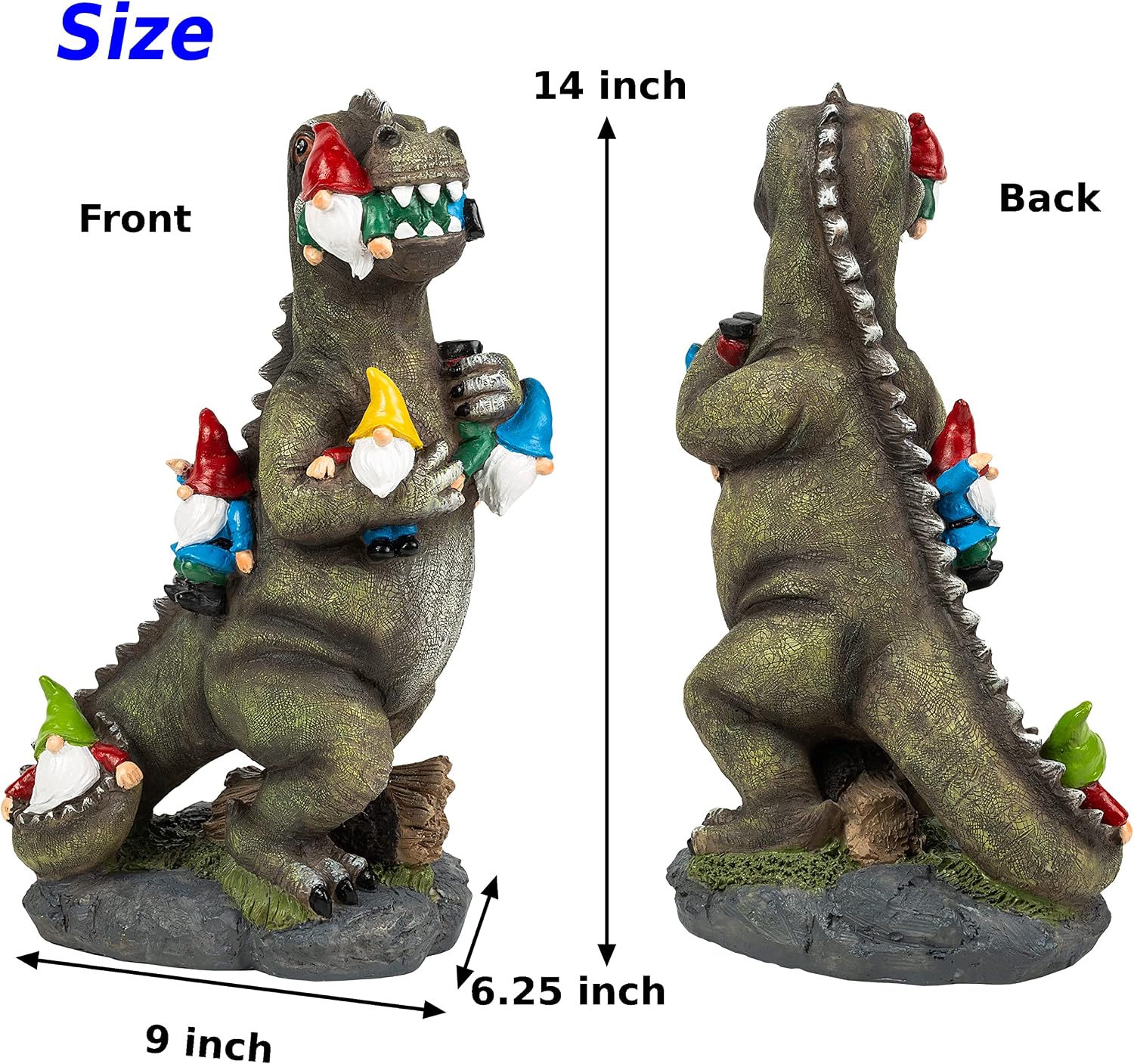 Malister 14 Inch Dinosaur Gnomes Garden Statues for Fall Winter Garden Decor, Gnomes Statues Outdoor Decor, Outdoor Statues for Patio, Lawn, Yard Decorations Outdoor, Dino Housewarming Garden Gifts