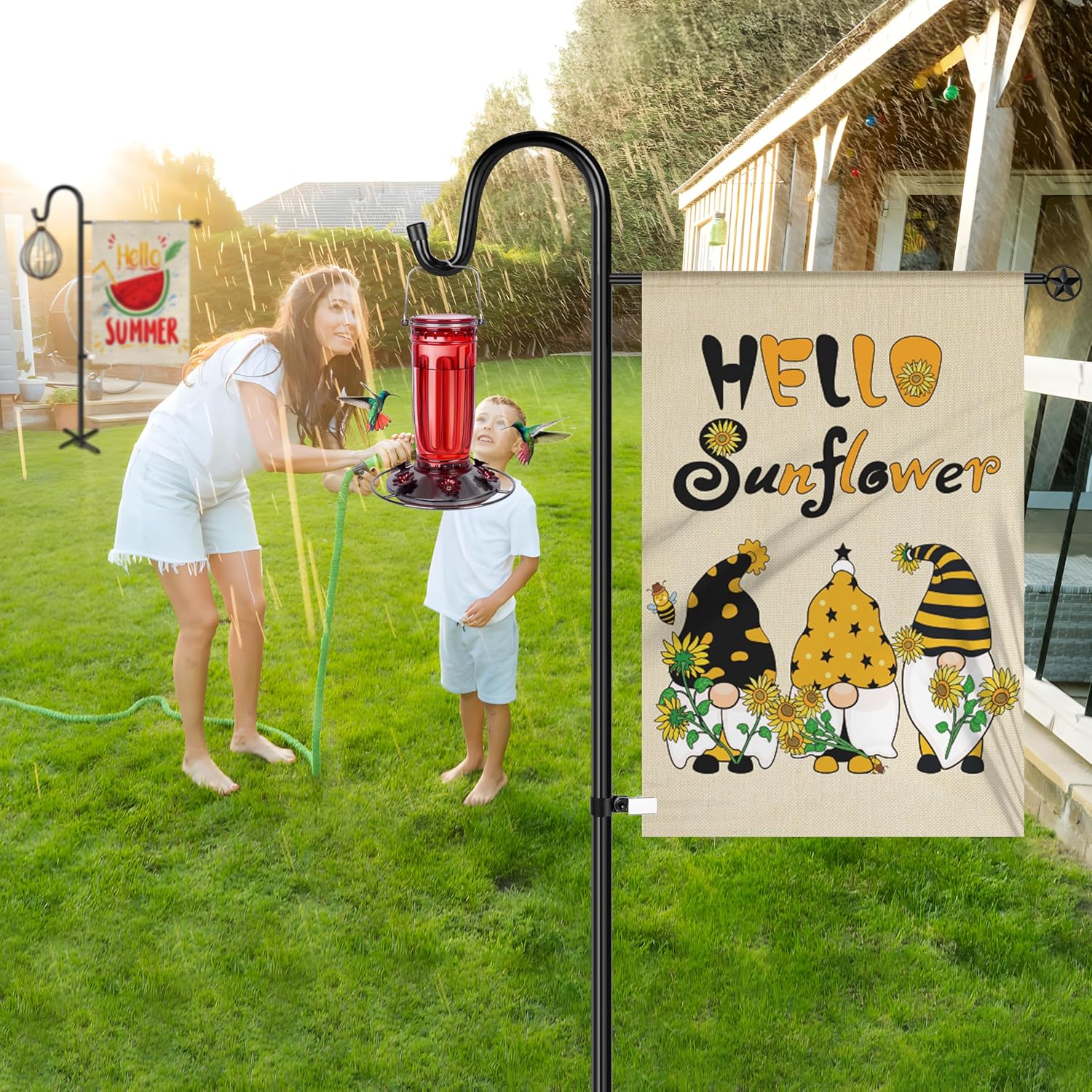 XDW-GIFTS Garden Flag Stand, Sturdy 2-Pack Flag Pole Holder with Shepherd Hook for Yard Decorations Outdoor Garden Flag Holder for 28''x40'' Flags 60 in Heavy Duty Yard Flag Post Stake (Without Flag)